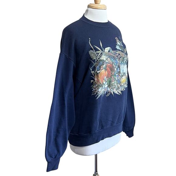 Vintage 90’s Jerzees Impulse Wear Sweatshirt Fall Harvest Pumpkin Large Blue - Picture 3 of 7